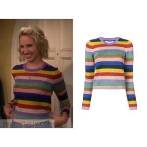 Grey Lab Los Angeles Sequin Rainbow‎ Stripe Knit Sweater - Size S